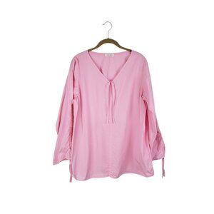 Krista Larson Pink Cotton V-Neck Cinch Convertible Slit Sleeve Top Womens OS Kri